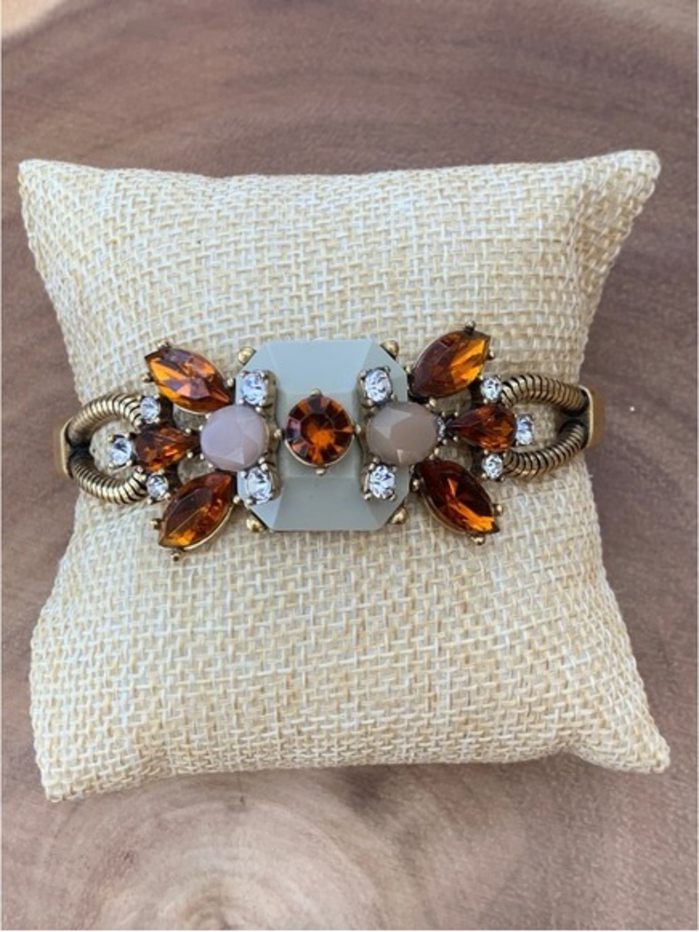 J. Crew gold tone crystal gemstone chain link statement bracelet